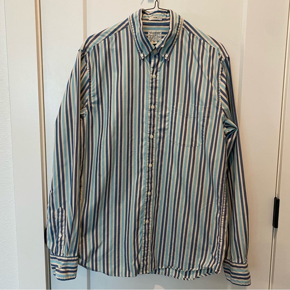 J Crew Men’s Long Sleeve Slim‎ Fit Button Down Shirt. Medium. BL/GR/Cream Stripe